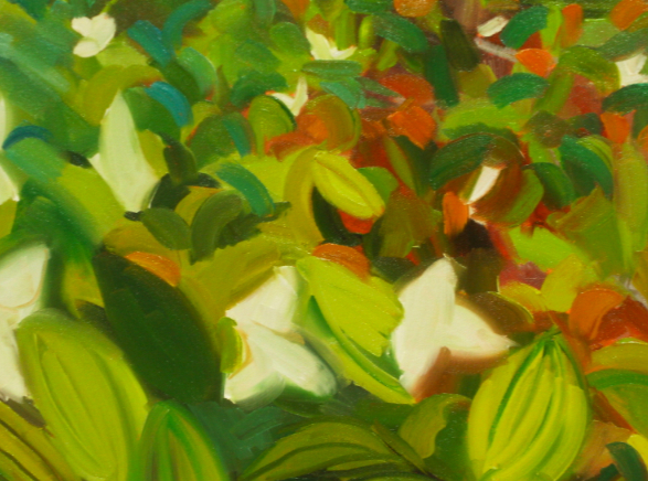 Jessie Dodington oil painting detail of underbrush 