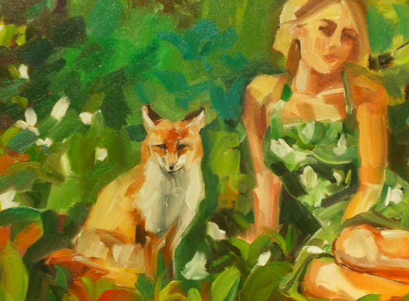 oil painting detail jessie dodington and fox in forest