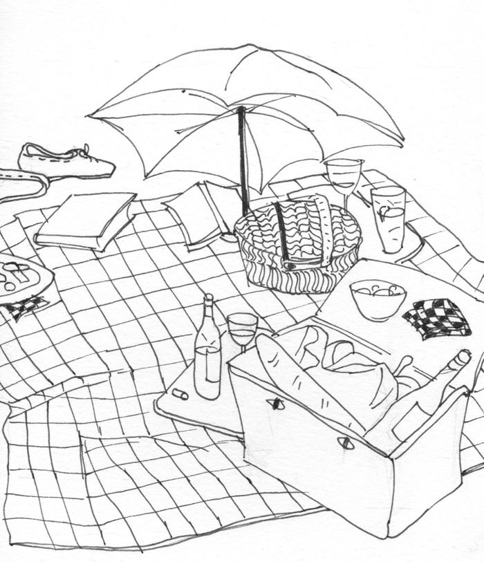 ink drawing of picnic