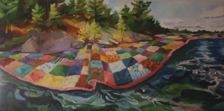 Quilted Lake, oil/canvas, 24 x 48"