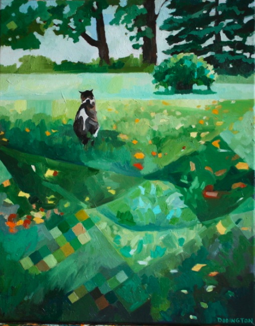 Cat in Yard, oil/canvas, 16 x 20"